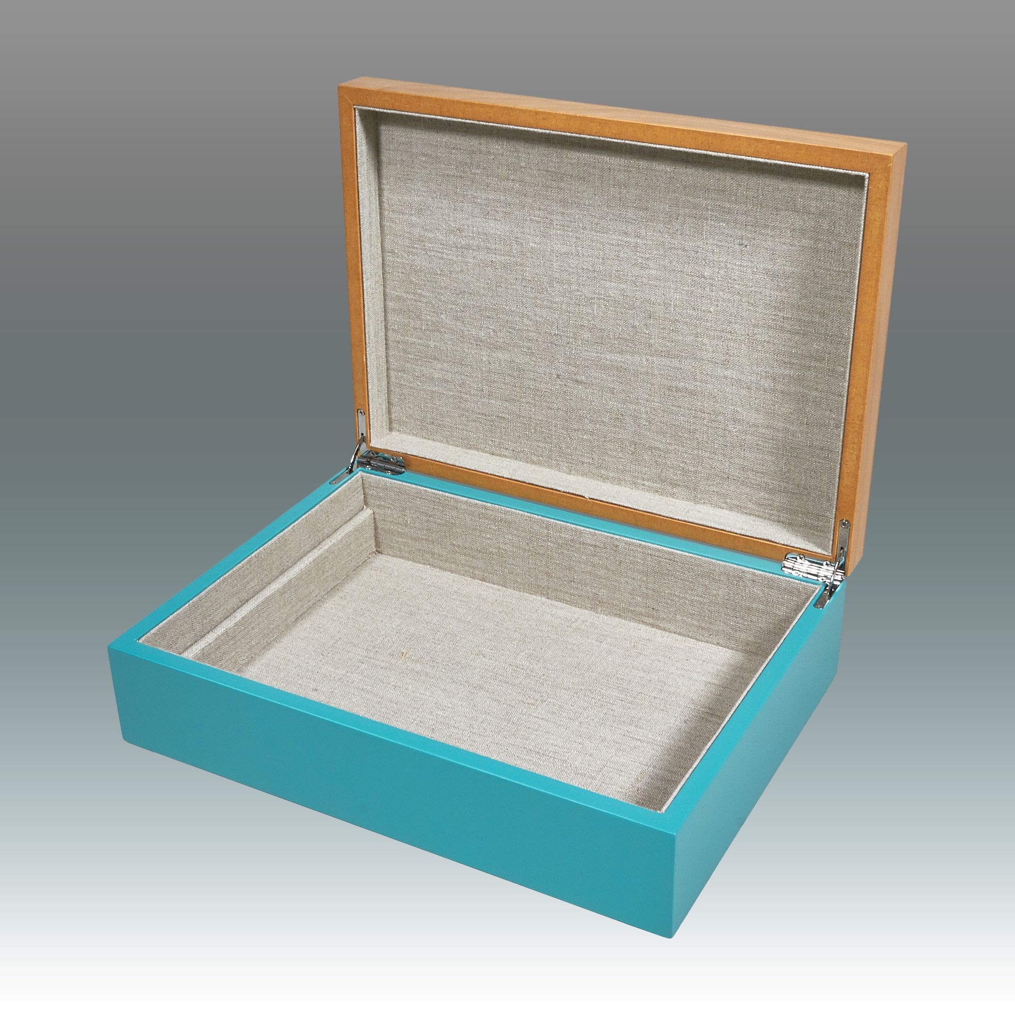 Two-Tone Natural Wood Empty Box – Turquoise