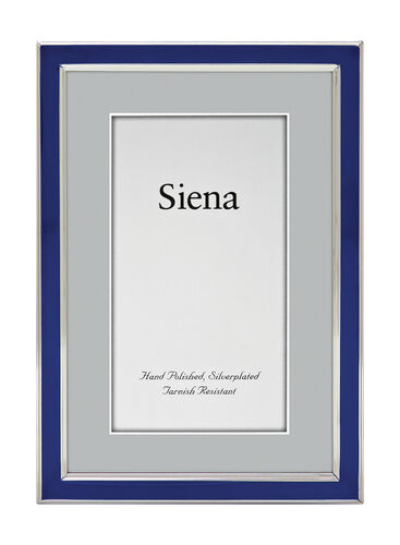 Narrow Enameled Siena Silverplate Frame, Blue with Silver