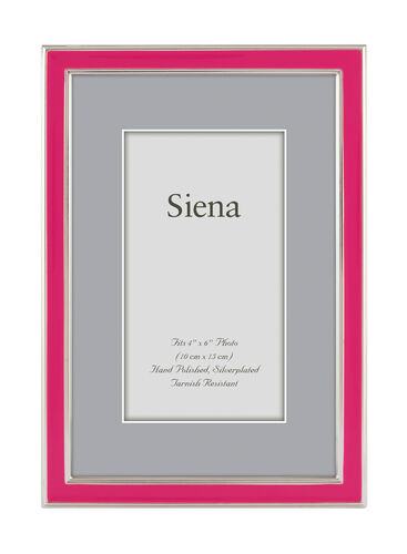 Narrow Enameled Siena Silverplate Frame, Hot Pink with Silver