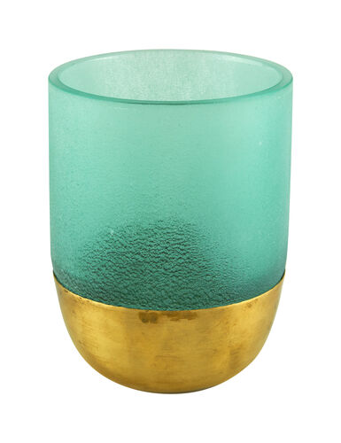 Large Handblown Glass Votive – Aqua with Gold