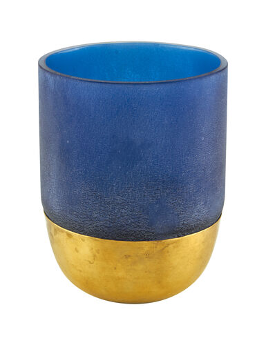 Large Handblown Glass Votive – Blue with Gold