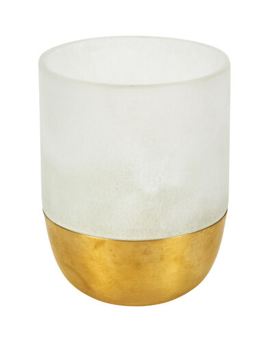 Large Handblown Glass Votive – White with Gold 5.25″ H