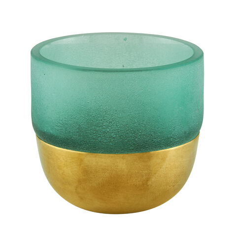 Small Handblown Glass Votive – Aqua with Gold