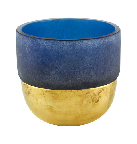 Small Handblown Glass Votive – Blue with Gold