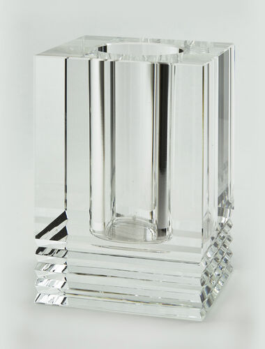 Crystal Square Vase w Cuts, Small – 6″ H