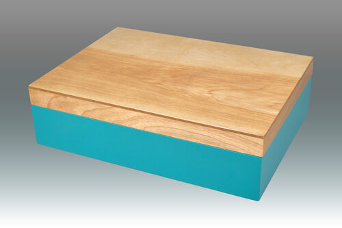 Two-Tone Natural Wood Empty Box – Turquoise