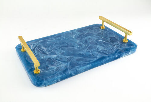 Cheese Board 8×13 Blue w/Gold Handle