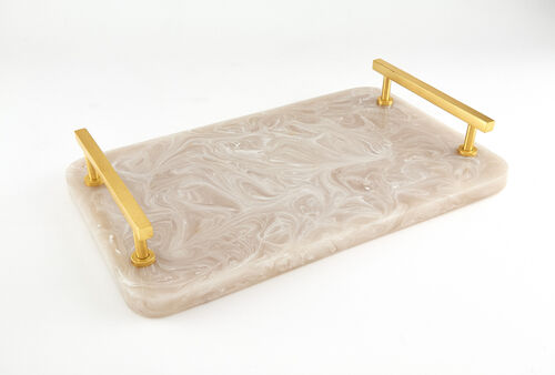 Cheese Board 8×13 Ivory w/Gold Handle