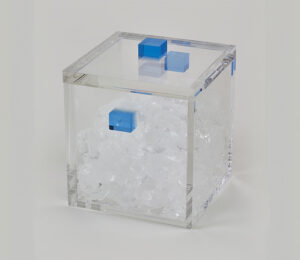 Clear Ice Bucket with Blue Handles w/ Lid 6 x 6 x 6