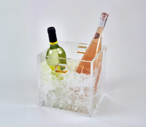 Clear Wine Cooler with Gold Handles 8.5 x 8.5 x 8.5