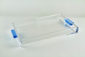 Clear Tray with Blue Handles “12 x 16”