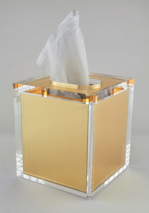 Lucite Tissue Box w/Lid Inner Gold