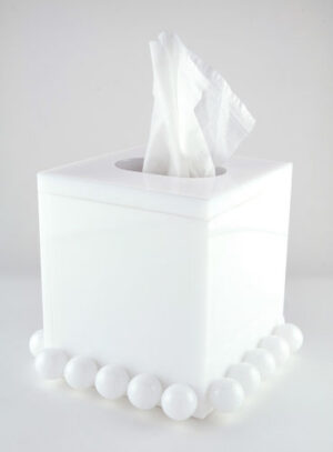 Lucite Tissue Box w/Lid White Bubble Design