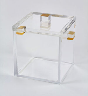 Clear Ice Bucket with Gold Handles w/ Lid 6 x 6 x 6